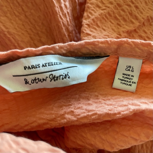 & Other Stories Tiered Puff Sleeve Open Back Cotton Midi Dress Size Large - Picture 10 of 15